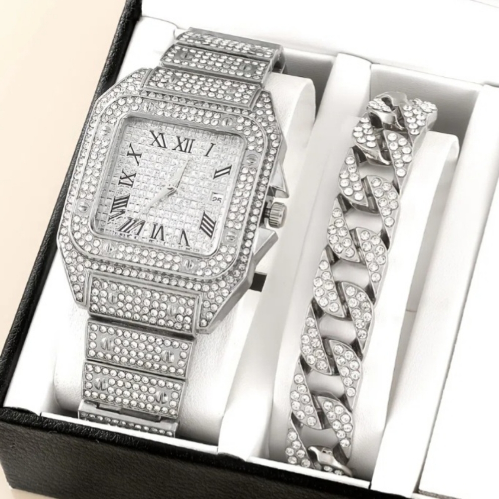 Bling mens watch and bracelet